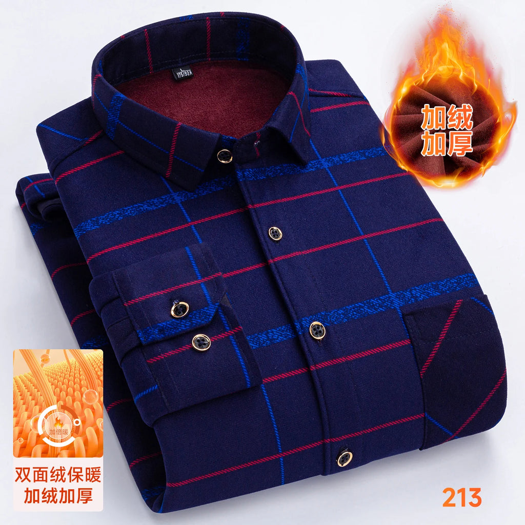Men's Double-Sided Fleece Long-Sleeved Shirt 7XL8XL with Fleece for Warmth, Thickening and Cold Resistance, Casual Winter