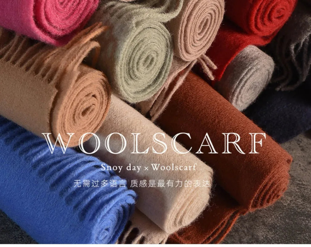 High Quality 100% Wool Muffler Classic Simple Solid Men Women Scarf Fall Winter Thick Casual Shawl Male Female Tassel Scarves