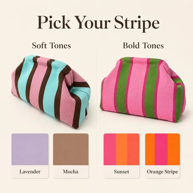 Women'S Striped Knit Clutch Bag Color Block Soft Pouch Handbag Large Capacity Foldable Purse For Party Dinner Daily