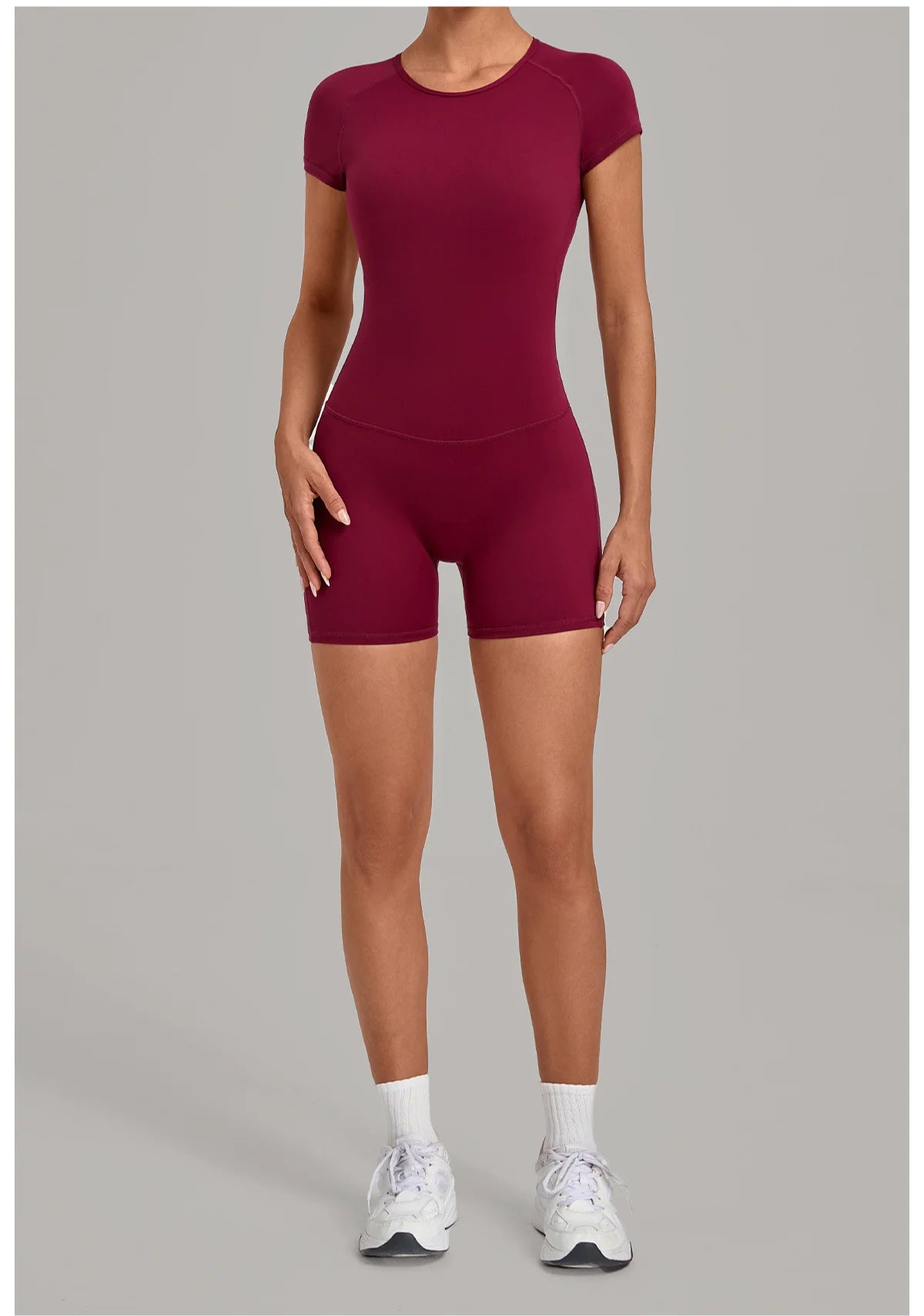 Women Short Sleeve Open Back Yoga Bodysuit Squat Proof Short Jumpsuit Gym Pilates Running Workout Fitness Sport Activewear