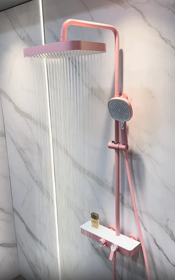 JIENI Brushed Gold Bathroom Shower Set Rainfall Hot And Cold Control Multifunctional Bath Shower Faucet System W/ Hand Shower