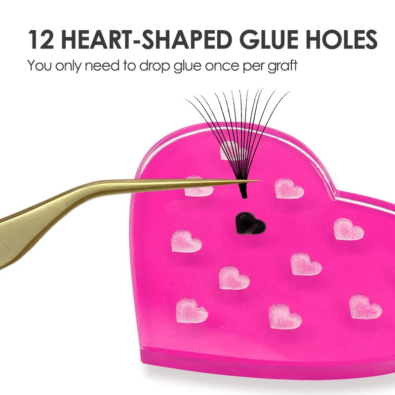 NATUHANA Heart-Shaped Crystal Resin Eyelash Glue Pad, Glass-Like Adhesive Holder Pallet for Lash Extensions, Cute Makeup Tool