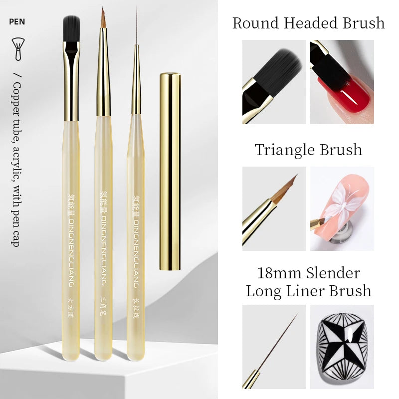 QNL 1/2/3pcs 18mm Nail Art Liner Brush Ultra Thin Long Line Drawing Pen With Cap For UV Gel Polish Painting Manicure Tool