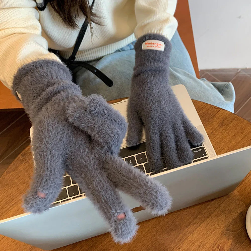 Winter Women's Gloves Thick Plush Knit Gloves Warm Velvet Mittens Solid Outdoor Ski Drive Touch Screen Gloves Christmas Gift