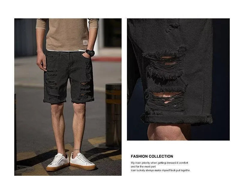 Men's Fashion Denim Shorts Summer Ripped Casual Denim Knee Length Solid Jeans Shorts White Classic Jeans Shorts Y2k Streetwear