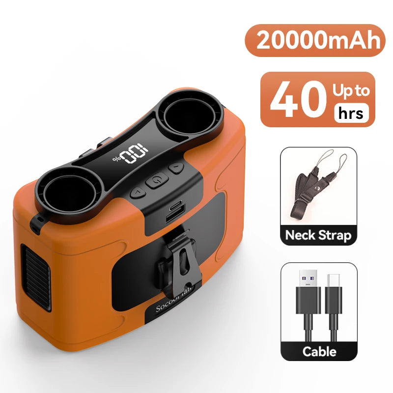 Socool 20000mAh Portable Waist Fan Dual Air Outlet 10 Gear Speeds Outdoor Personal Hanging Neck & Belt Clip Fan with Power Bank