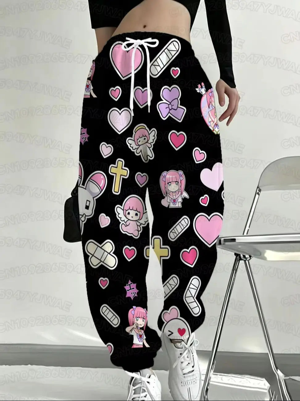 Spring and Autumn Women's Men's Skull Print Street Style Pastel Goth Hip Hop Yami Kawaii Y2K Kawaii Creepy Long Jogger Pants