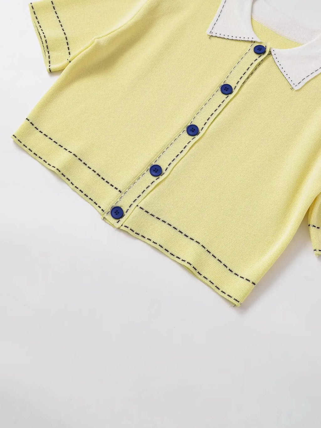 Casual Yellow Lapel Knitted Sweater Women Chic Short Sleeve Single Breasted Warm Pullover Lady Autumn Commute Street Outwear New