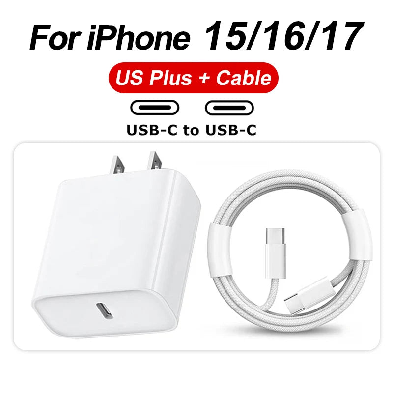 For iPhone PD 35W Fast Charging 17 16 15 Pro Max Air 14 13 12 11 USB-C Quick Charger X XS XR 8 Phone Accessories