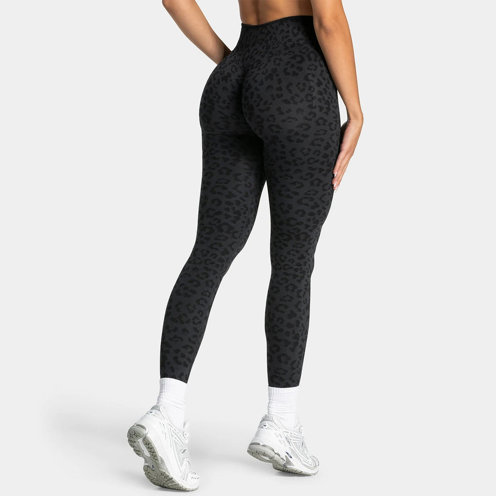 Women's Contrast Color Leopard Print Yoga Pants High Waist Elastic Hip Lifting Quick Dry Breathable Sports Trousers For Gym Runn