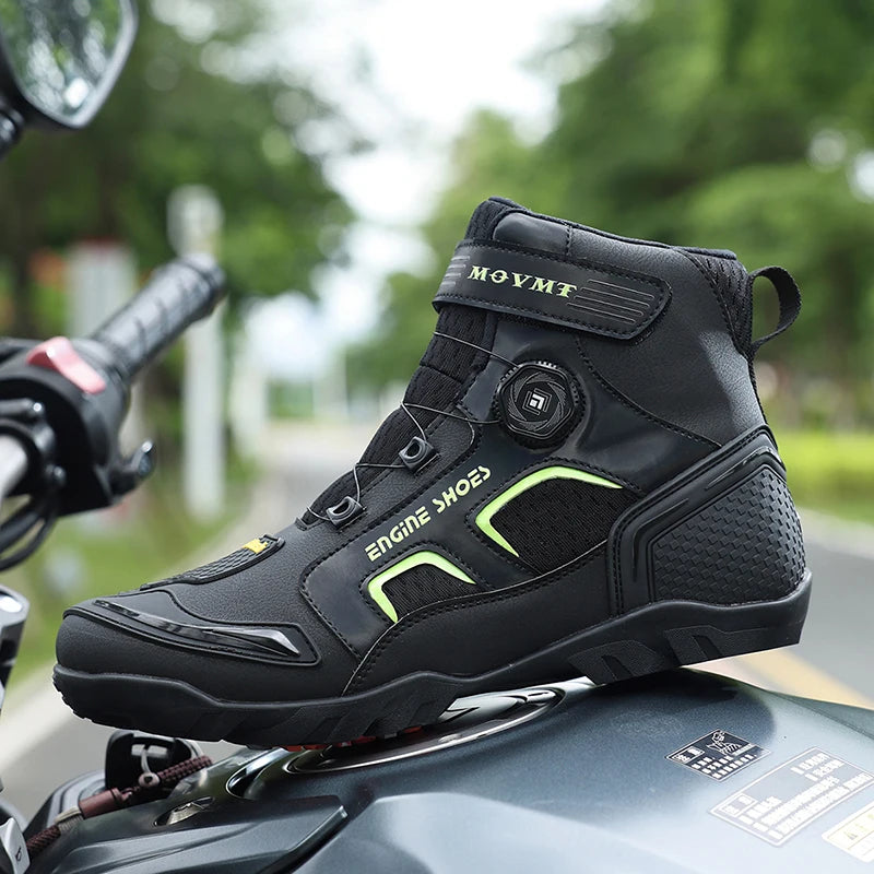 Motorcycle Riding Shoes Men's Breathable Leather Boots Casual Comfortable Slip-On Ankle Boots for Urban Cycling