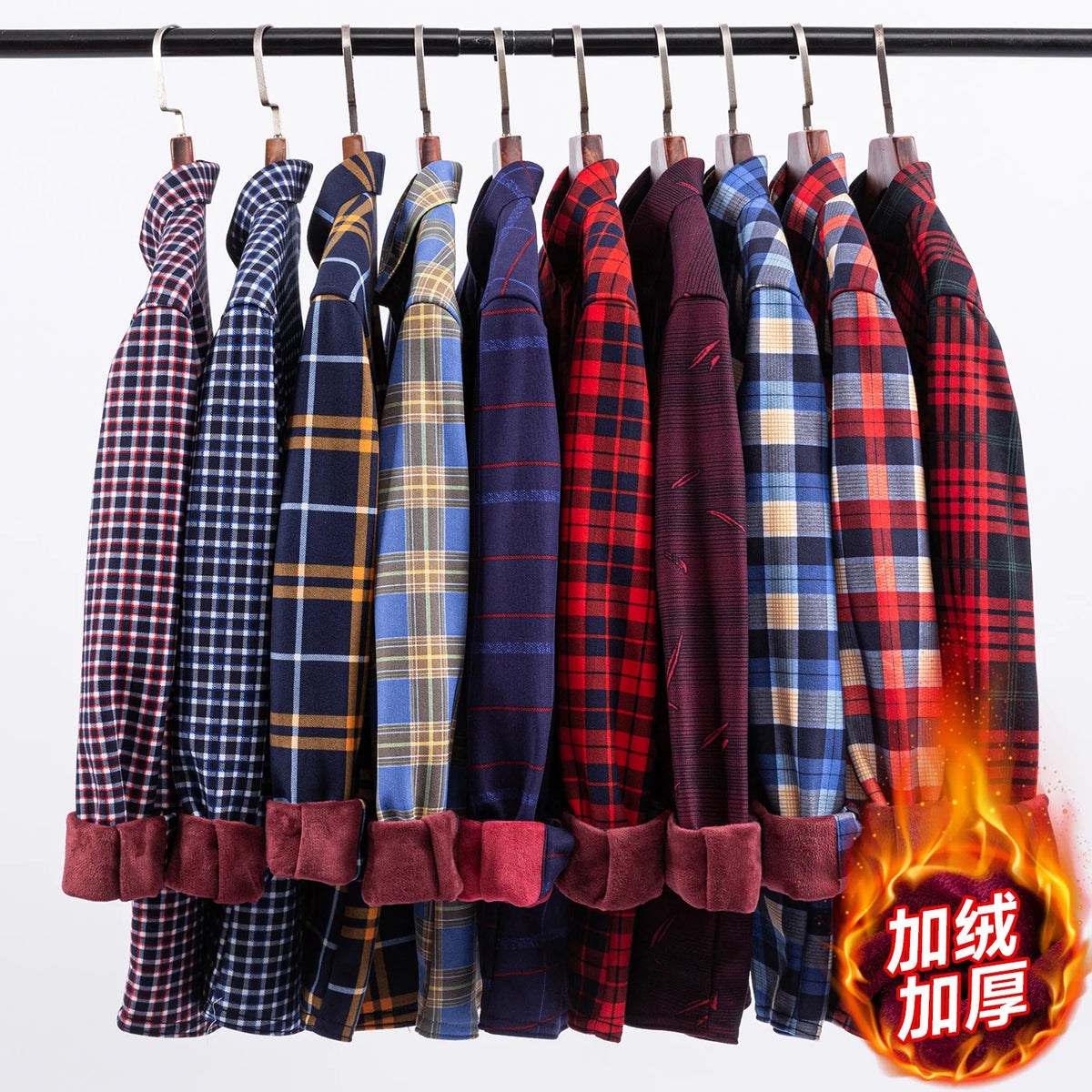 2025 Autumn Winter Men's Fashion Plaid Striped Print Shirts Double-sided Fleece Long Sleeve Thick Warm Shirts Soft Big Size 7XL