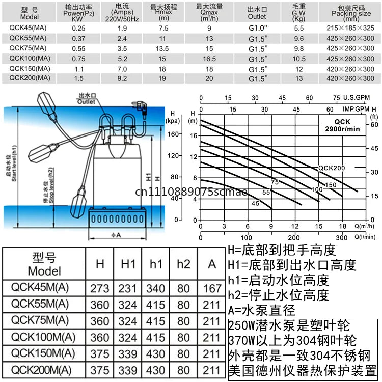 Household stainless steel small submersible pump 304 sewage pump automatic basement sewage pump