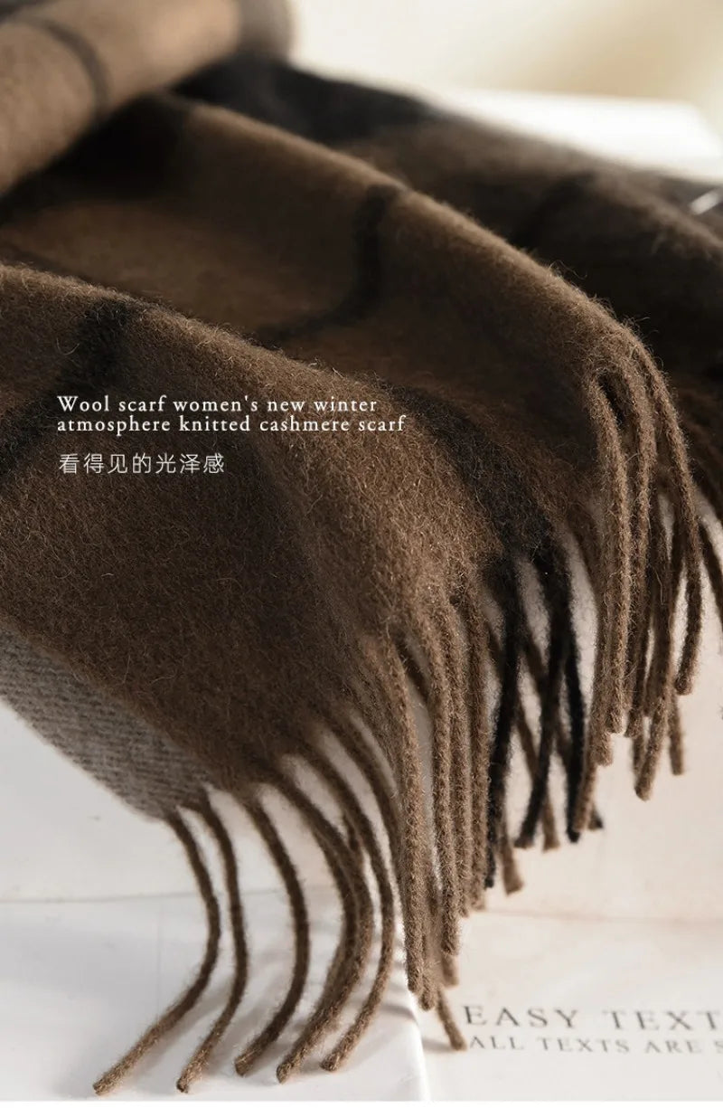 High Quality 100% Wool Muffler Classic Simple Solid Men Women Scarf Fall Winter Thick Casual Shawl Male Female Tassel Scarves