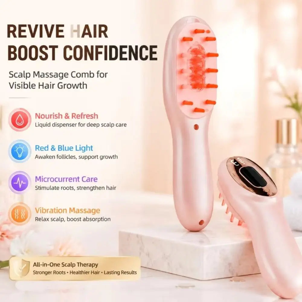 High Frequency Vibration Hair Growth Massage Comb Hair Oil Dispenser Electric Design Red Light Comb 3 Modes Oil Applicator