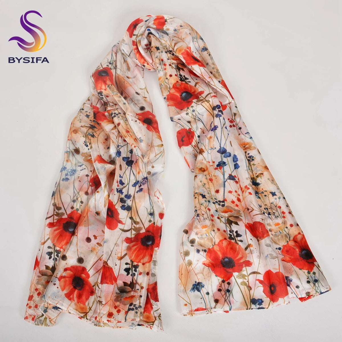 BYSIFA| Ultralarge Spring Fall 100% Mulberry Silk Scarf Beach Wrap Brand Female Long Scarves New Red Floral Silk Scarf Shawl