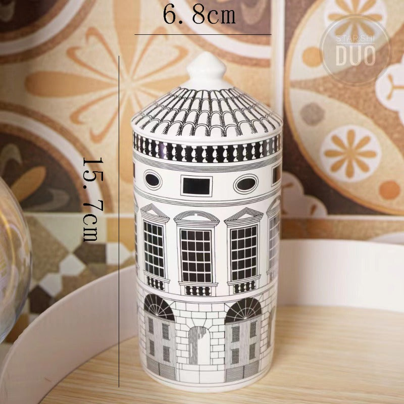 Modern Ceramic Jewelry Cosmetic Cotton Swab Storage Box Candle Holder Tabletop Building Craft Decoration Scented Candle Jar New