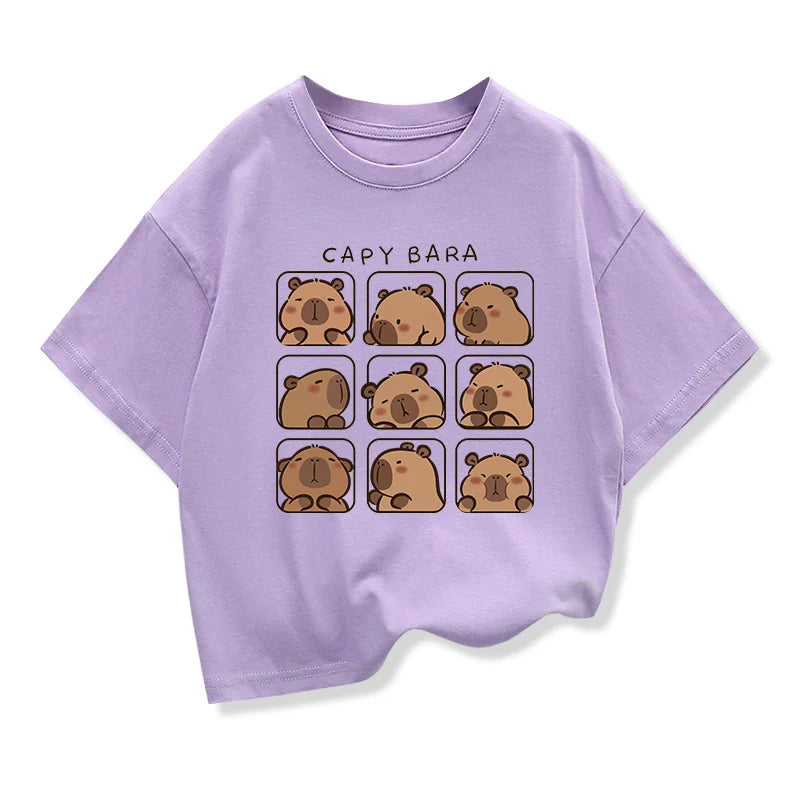 Capybara Kids Clothing Tees Summer Printed Cartoon Fashion Short Sleeve T-shirt Girls Loose Casual Tops T Shirts Crewneck