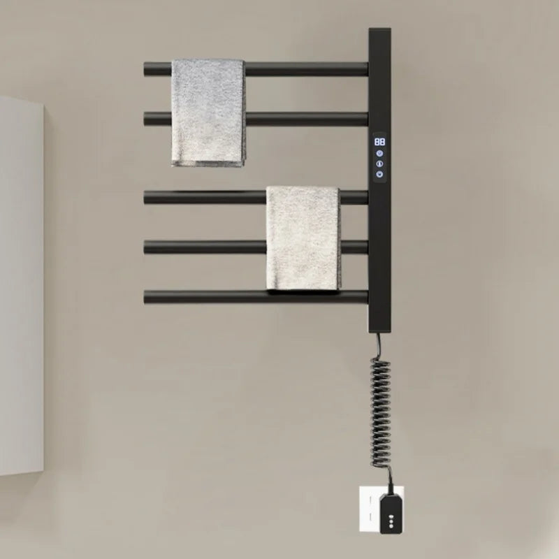 Smart Electric Bathroom Towel Rack Timer Rotating Towel Warmer Touch Control Temperature Adjustable Wall Mounted Drying Rack