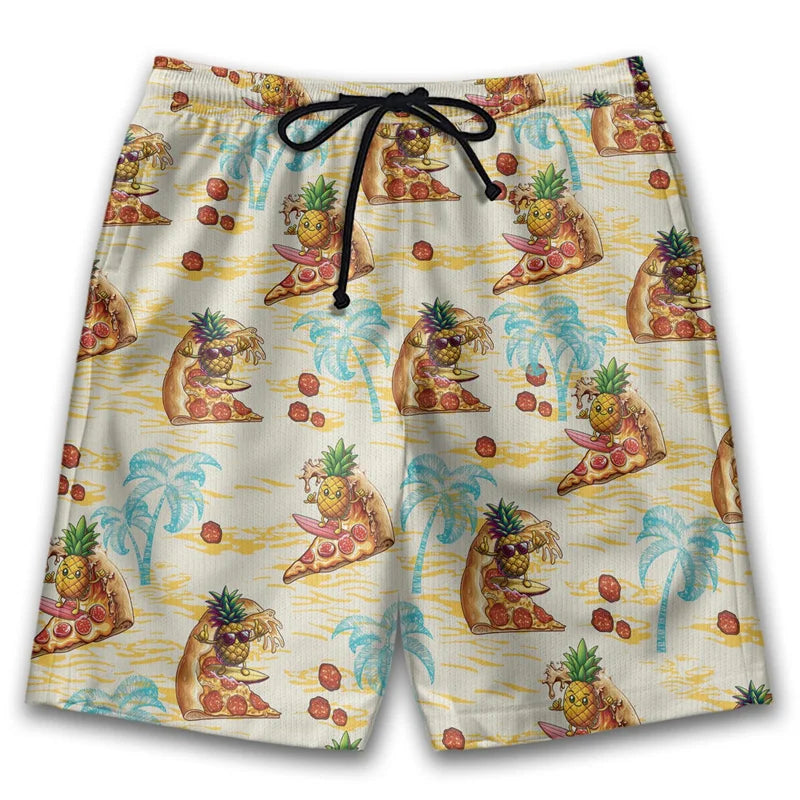Funny 3D Printing Pizza Beach Shorts For Men Women Street Drawstring Swimming Trunks Kids Summer Animal Graphic Surfboard Shorts