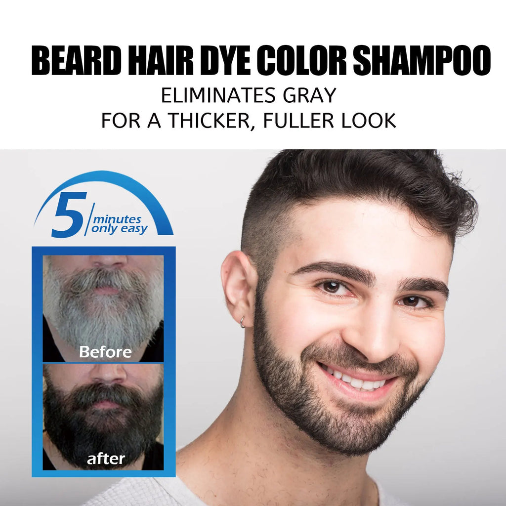 Natural Beard Dye Shampoo Permanent Repair White Grey Hair Removal Instant Mustache Dying Blacking Fast Beard Coloring for Men