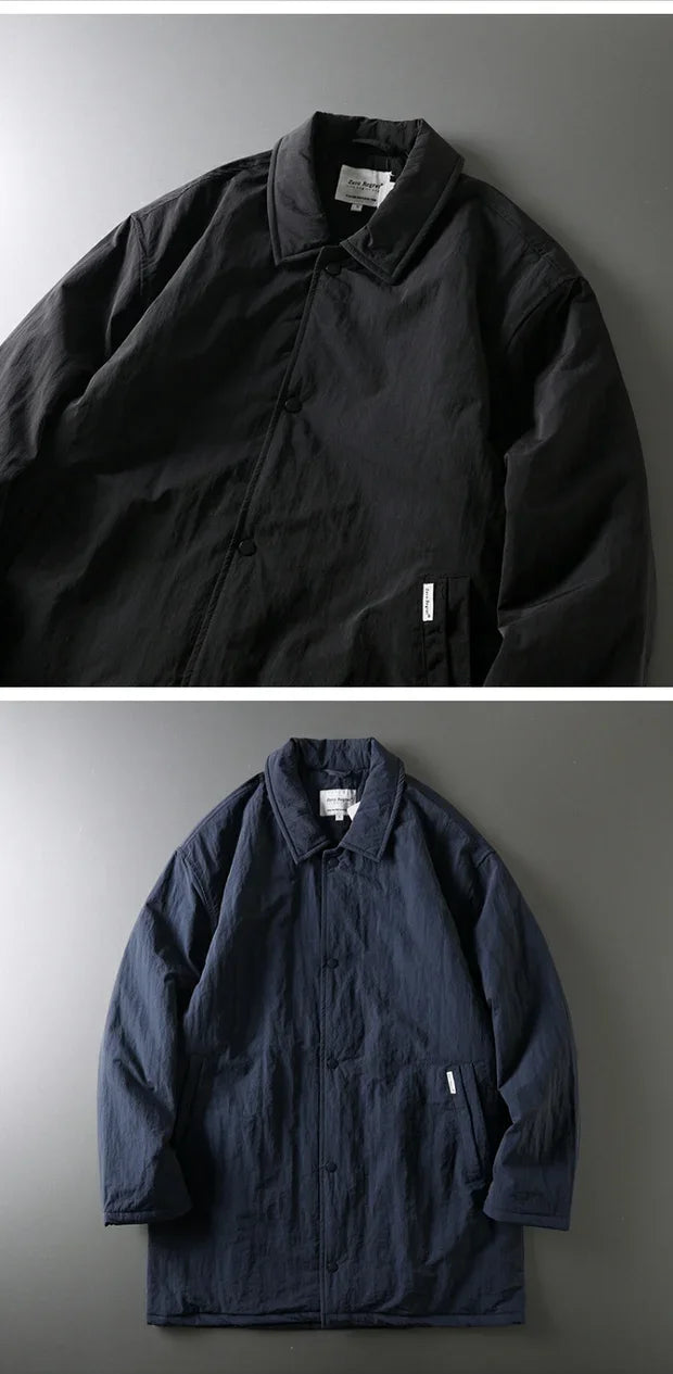 Japanese retro collar cotton jacket men's winter mid to long length cotton jacket men's warm jacket jacket with cotton clip