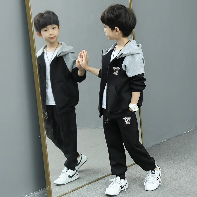 Spring Autumn Teenage Boys Clothing Set Letter Hooded Jacket + Pants 2Pcs For 5-14 Years Kids Tracksuits Children Casual Outfits