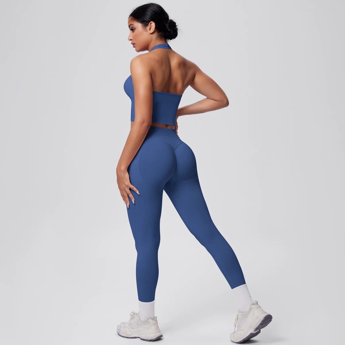 Rooftrellen 2PCS/set Women Gym Sports Yoga Set Breathable Shockproof Workout Top Backless Bra Push Up Fitness Pants Yoga Set