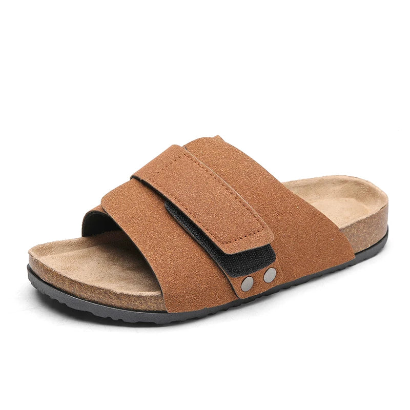 Men's Cork Slippers Suede Leather Clogs with Open Upper Comfort Footbed Adjustable Sandals Slides Indoor Home Shoes Women Couple