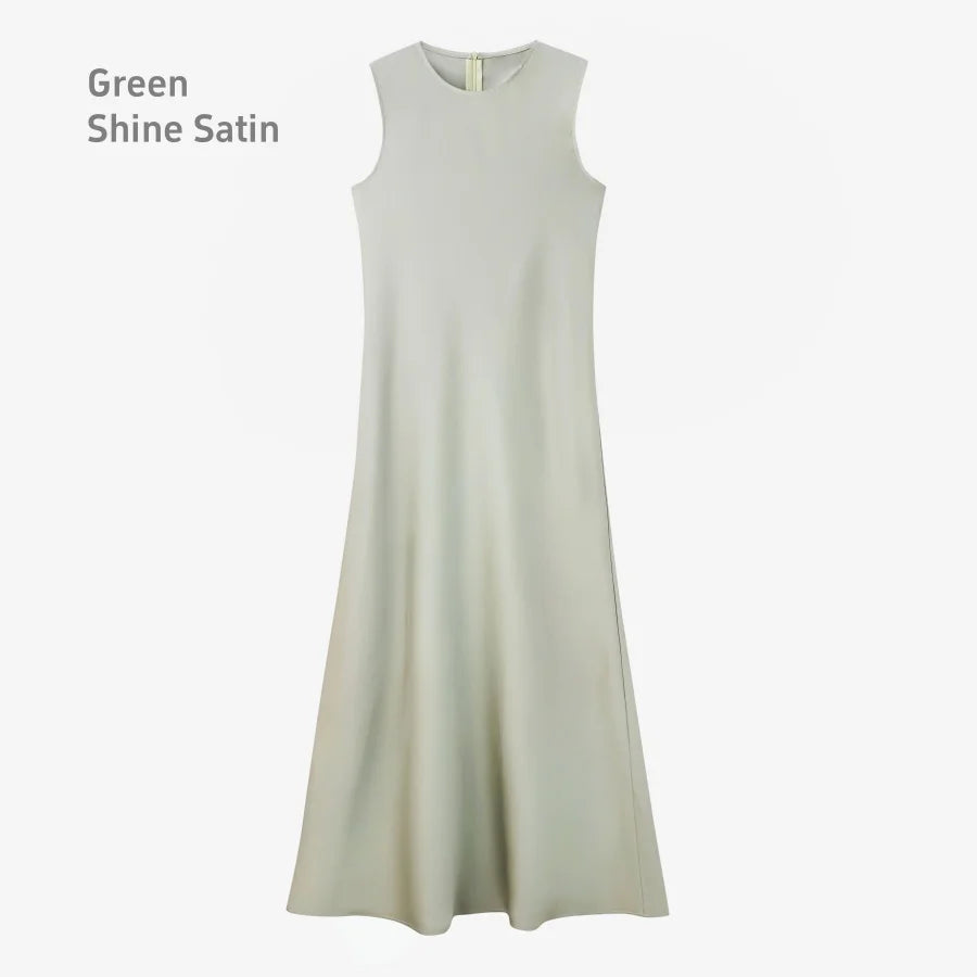 AS 2025 spring summer elegance satin dress + knitted top match set maxi floor length woman clothes