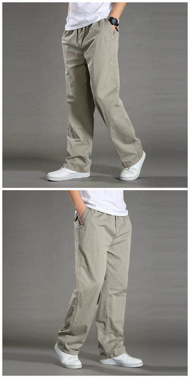 Mens Casual Cargo Pants Loose Fit Spring Autumn Men's Cotton Trousers Sports Many Pockets Wide Leg Straight Pants