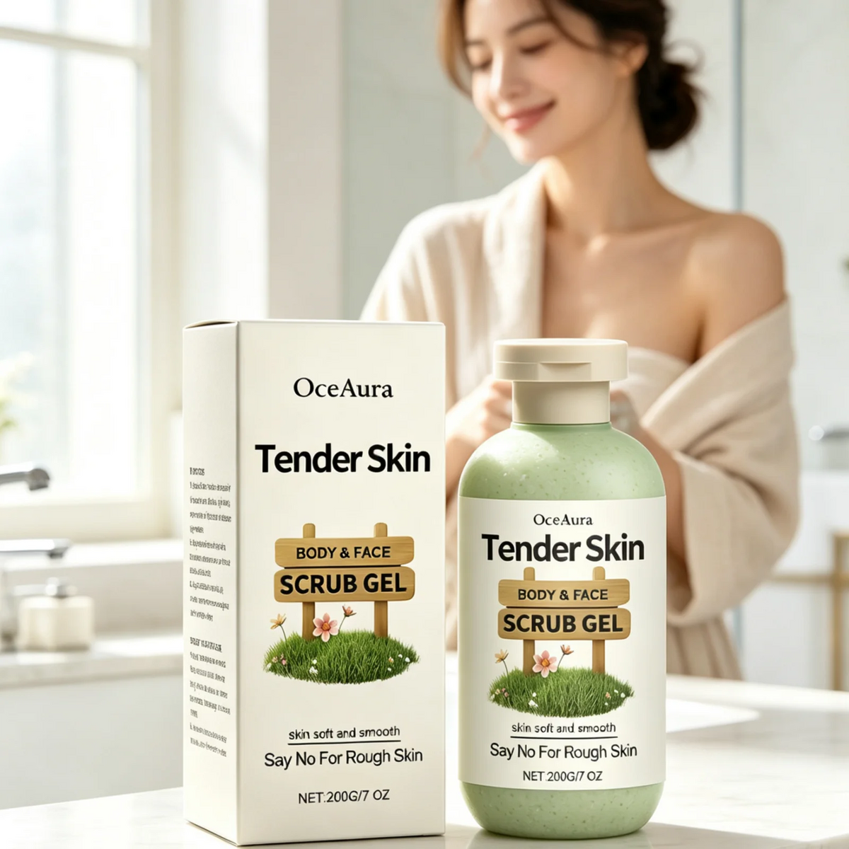 OceAura Tender Skin Scrub Gel Dead Skin Removal Deep Cleansing Smoothing Skin Renewal Refreshing Non Greasy Exfoliating Gel 200g