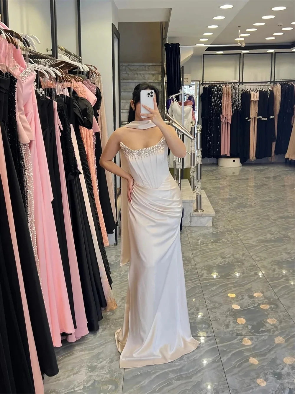 Pink Beaded Formal Long Bespoke Occasion Gown Evening Dresses Prom Pastrol Unisex Jersey Retro Dubai Saudi Arabic Customized