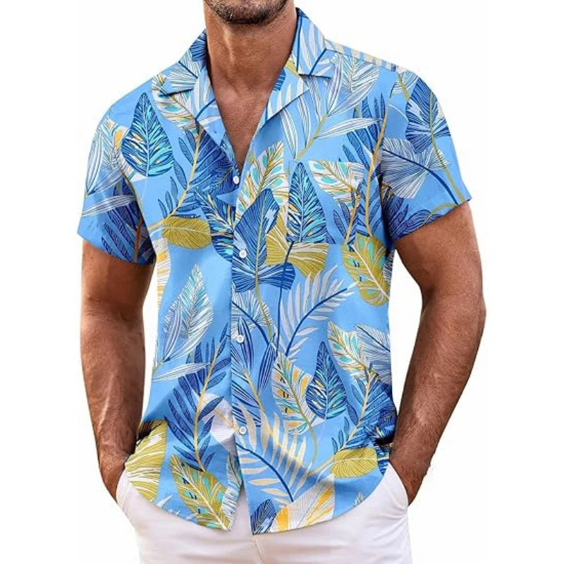 Men's Hawaiian Shirt Short Sleeved Floral Button Shirt Tropical Summer Beach Shirt Camping Collar Shirt