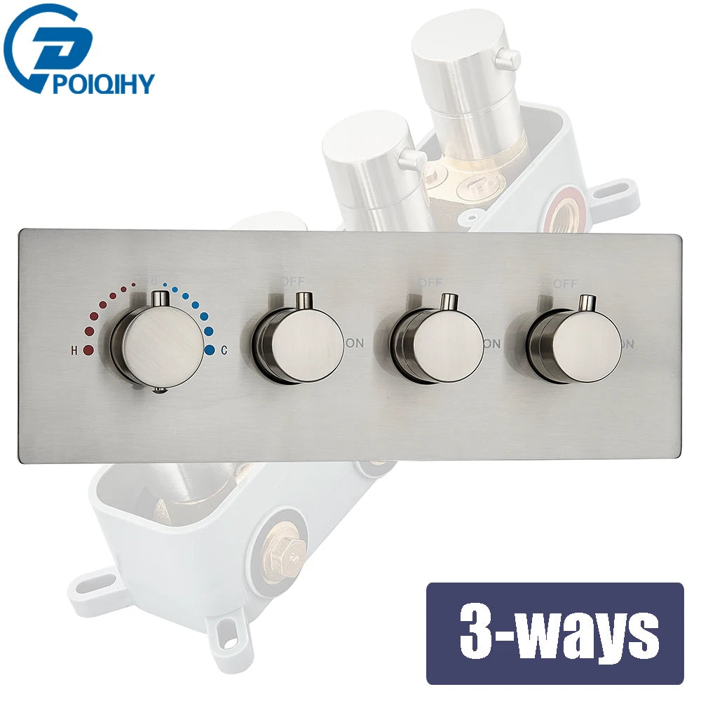 Black Thermostatic Valve 3-4 Outlet Thermostate Shower Diverter Mixer Valve Round Knobs Concealed Mixers Shower Diverter Brass