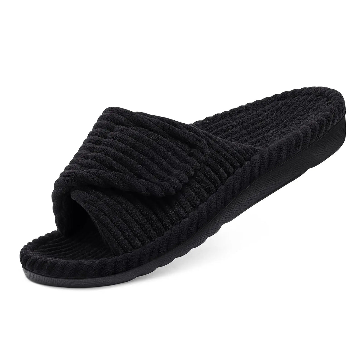 Litfun Open Toe House Slippers For Women New Corduroy Indoor Flat Slides With Adjustable Strap Four Season Lady Orthopedic Shoes