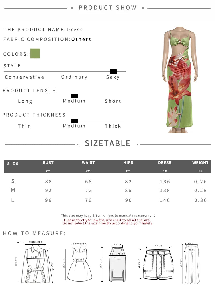 Nibber Elegant Vacation Long Dress Woman Metal Decoration Floral Print Low-Neck Hollow Navel Exposed Design Beach Style Vestidos