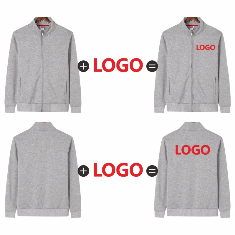 Winter Men Women Fleece Warm Jacket Custom Logo Company Team Casual Coat Printing Design Stand Collar Sweatshirt Embroidery