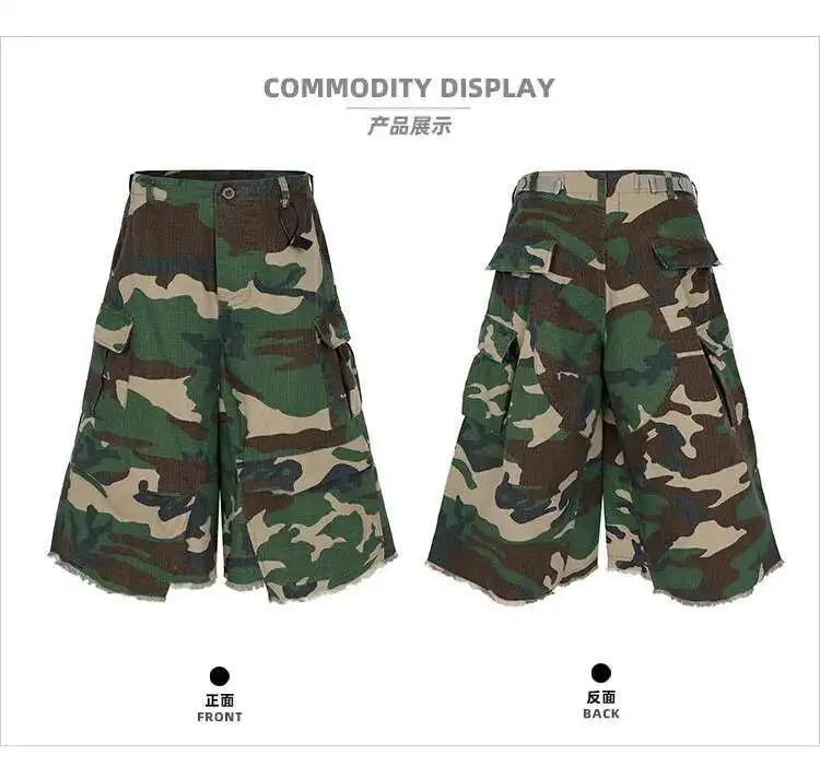 PFNW Men's Summer 2025 New Camouflage Calf-length Cargo Pants Buckle Belt Drawstring Men's And Women's Casual Shorts 28W6060