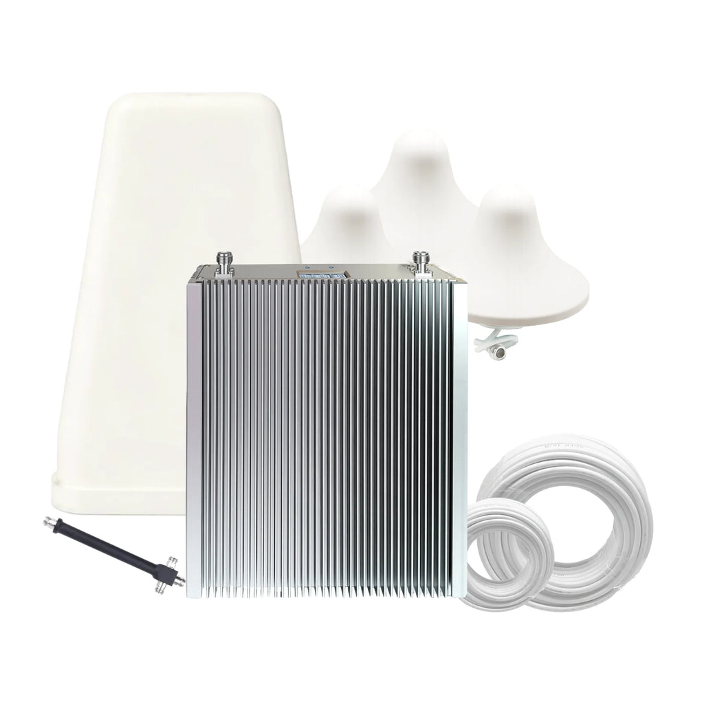 Rural Signal Booster Kit for 3G/4G/5G Calls: 80dB High Gain, 27dBm Power, 800/1800/2100MHz Tri-Band, Covers 3000㎡ Effectively
