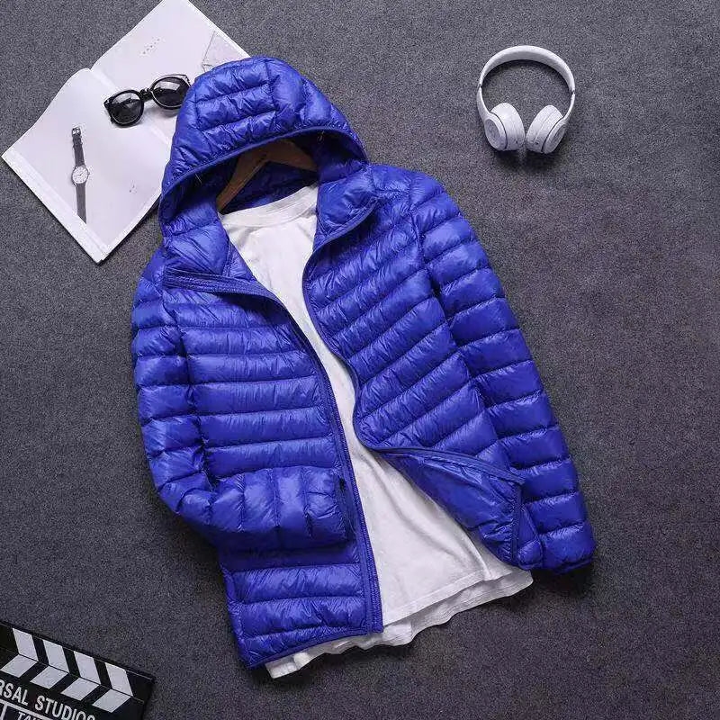 Down Cotton Coat Man 2025 Light Feathered Cotton Jacket Winter Slim Hooded Stand-Up Collar Solid Color Warm Clothing