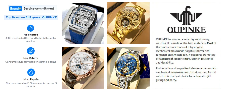 OUPINKE Top Men's Automatic Mechanical Wrist Watch Leather Strap Luxury Business Multi functional Lunar Phase Dial Reloj Hombre