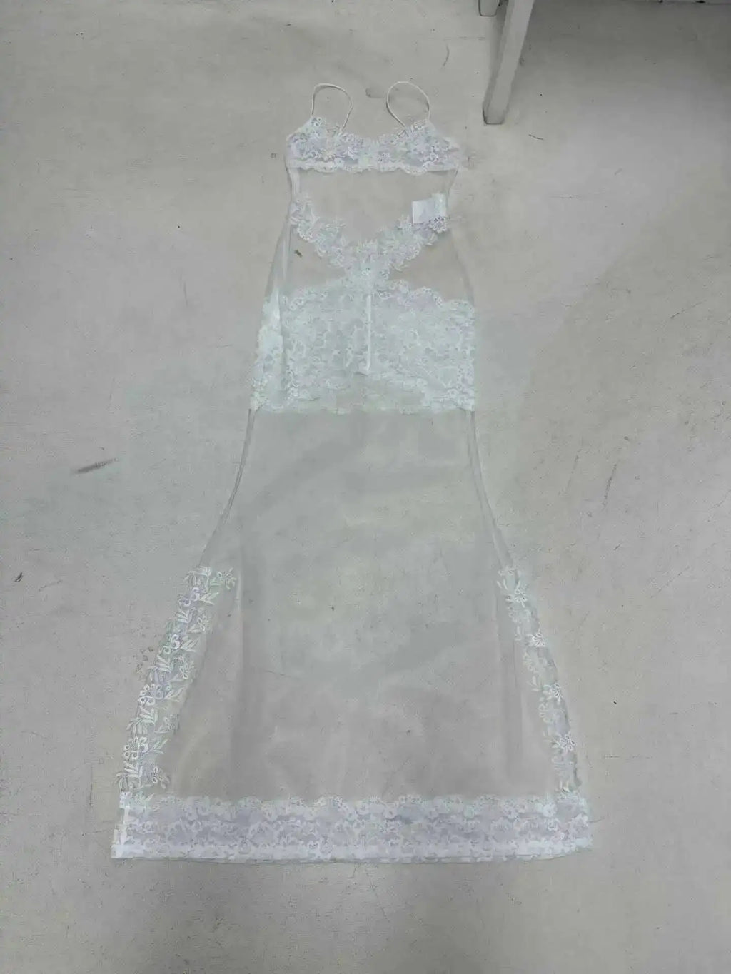 Lace Transparent Mini Dress For Women's Shestyle Embroidery Flower Mesh Transparent Flare Outfits Prom Nightwear Club Long Dress