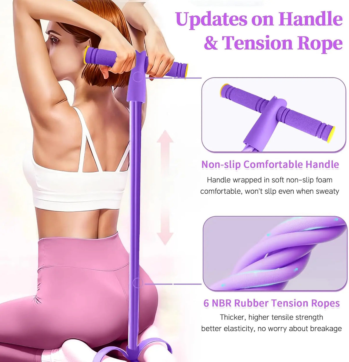 Durable 6-Tubes Multifunction Resistance Band, Natural Rubber Foot Pedal Resistance Bands, Fitness Resistance Bands