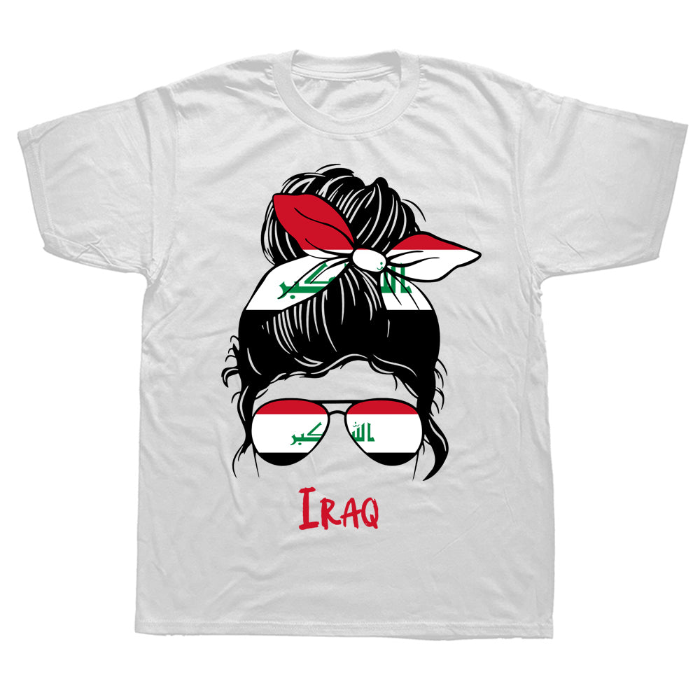 Funny Iraqi Iraq Girl Woman Flag T Shirts Summer Tee Tops Round Neck Short-Sleeve Fashion Tshirt Clothing Casual Basic T-shirts