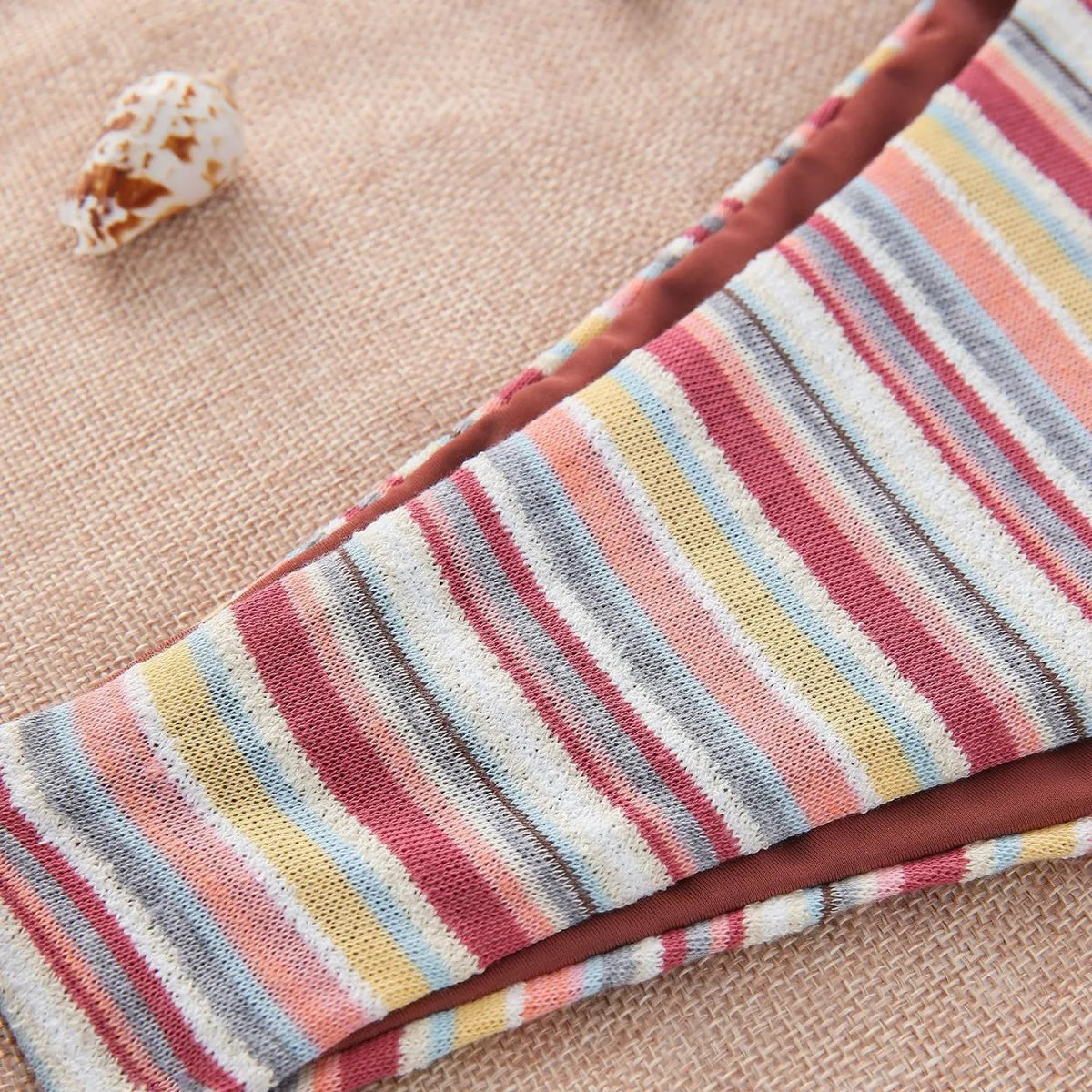 Women Retro Stripe 3 Piece Bikini Set Halter Tie Triangle Top Side Tie Swimsuits Mini Wrap Skirt Cover Up Beach Bathing Suit