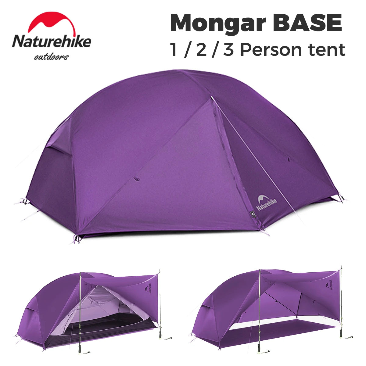 Naturehike Tent Mongar BASE/PRO/UL 1 2 3 Person Tent Ultralight Outdoor Camping Tent Waterproof Hiking Backpacking Tent Awning