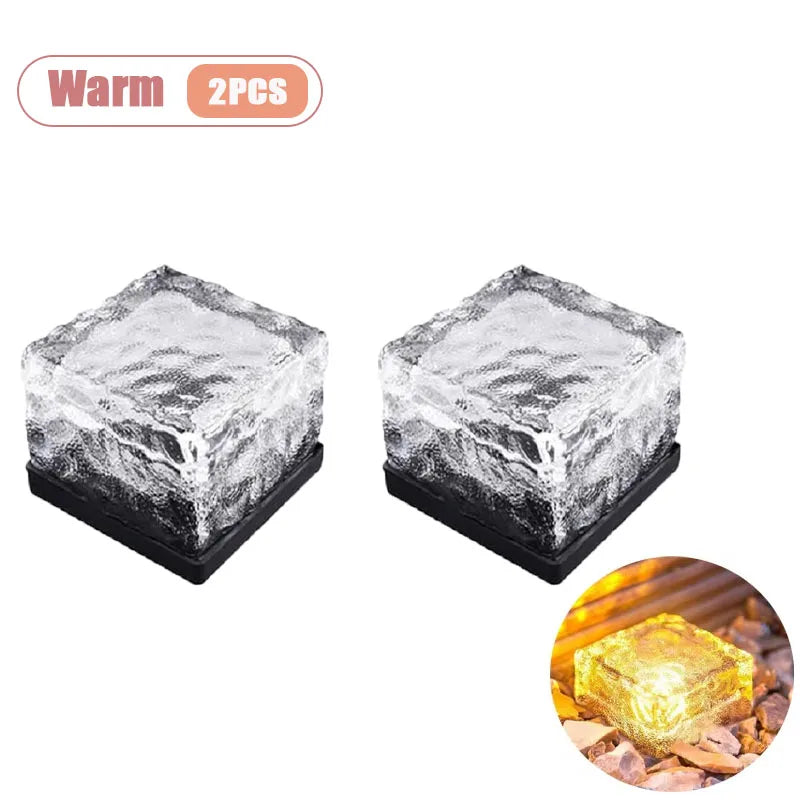 1-8PCS Square Solar Glass Brick Lights IP65 Waterproof LED Warm White Outdoor Landscape Path Lighting for Garden Courtyard Decor