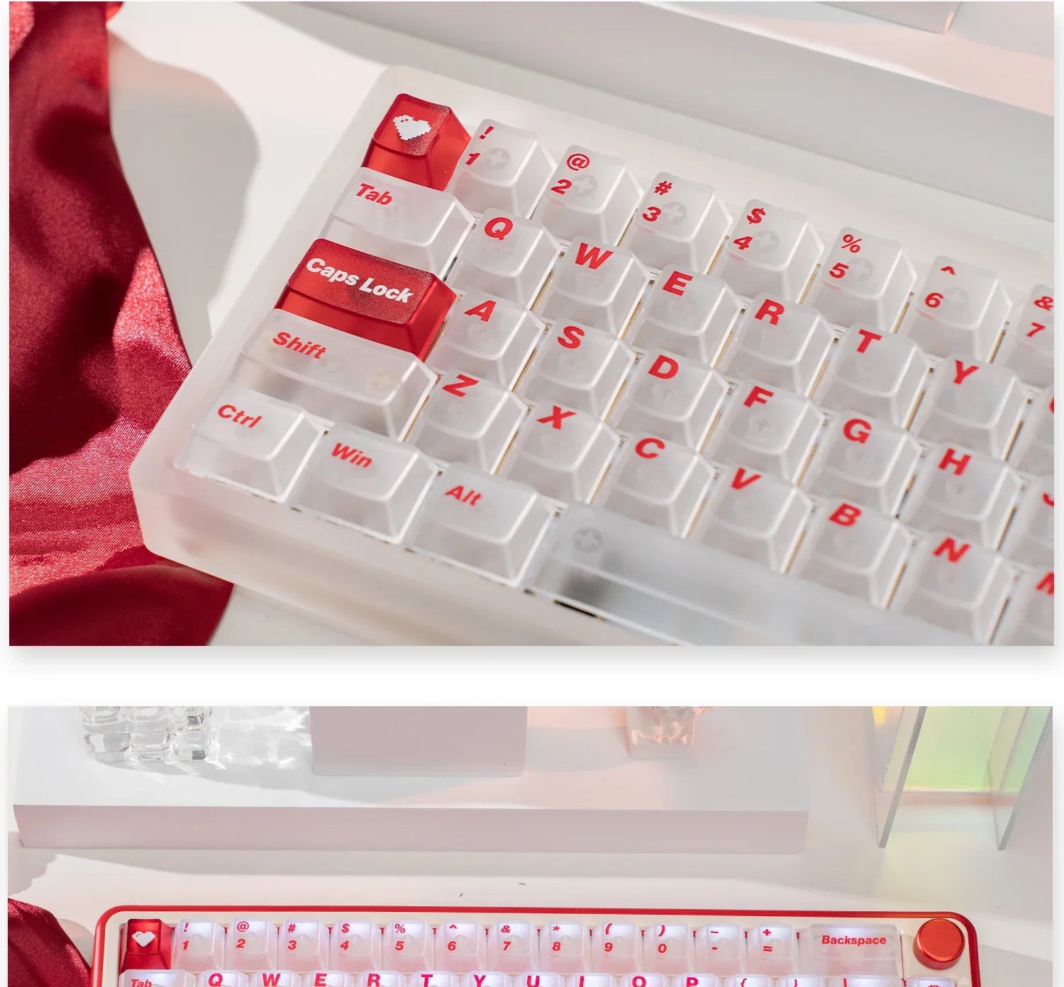 White Frog Korean Keycap Mist Pc Transparent Light Cherry 154/131 Key2.25/2.75/7U Space Bar Retro Red L Shape Enter Key Keycaps