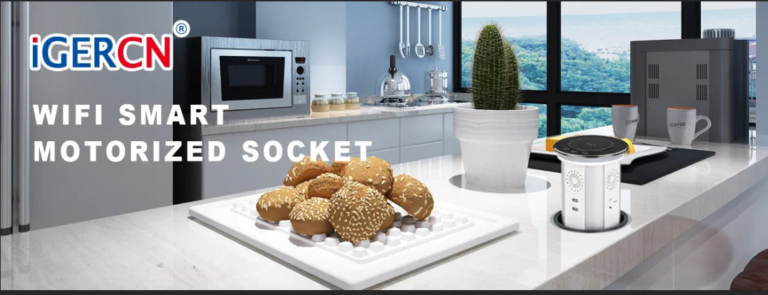 EU kitchen pop-up table socket, with wireless charger Protector intelligent desktop electric socket, automatic electric lift
